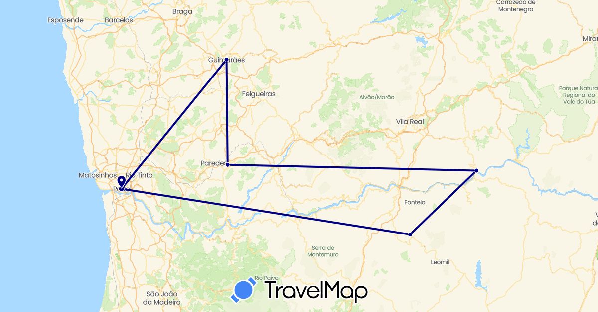 TravelMap itinerary: driving in Portugal (Europe)